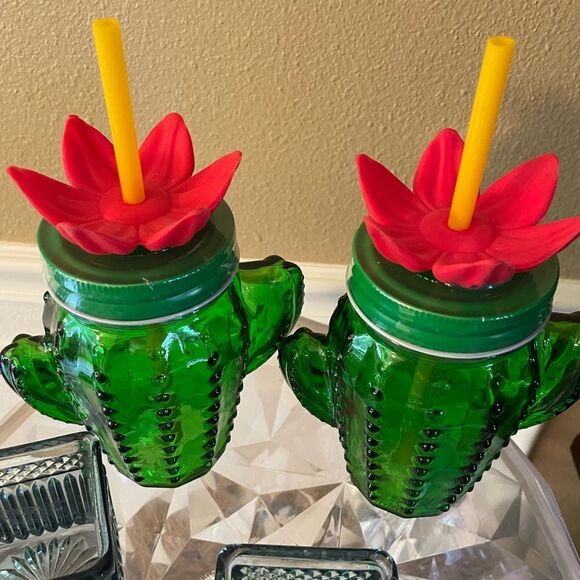 Target Bullseye Glass Cactus Flower Mason Jar Glasses set of 2 Sealed! - Picture 3 of 16